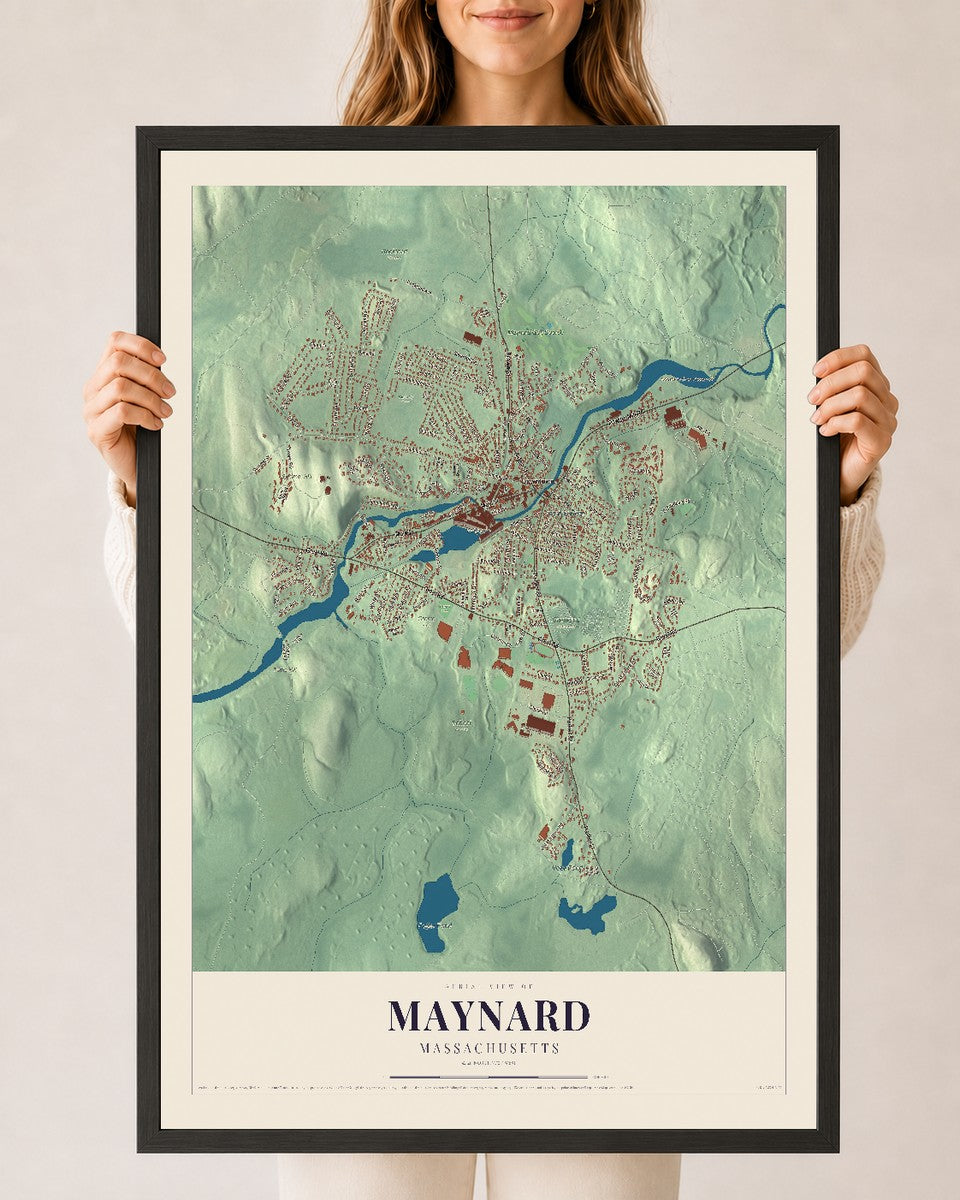 Maynard, Massachusetts map print - 24 x 36 black Ayous wood frame