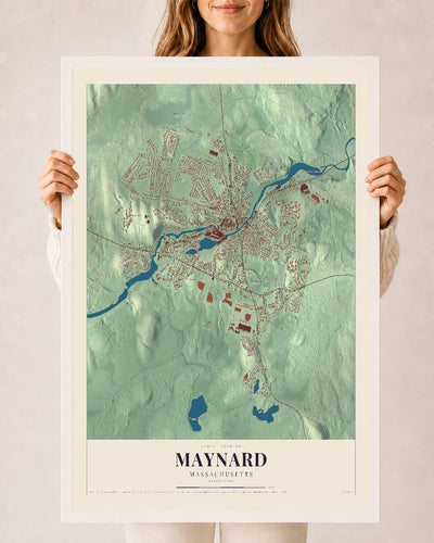 Maynard, Massachusetts map print - 24 x 36 white Ayous wood frame