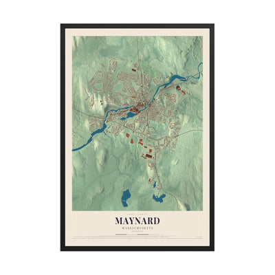 Map of Maynard, Massachusetts, 12 x 18 inch print in a black wood frame