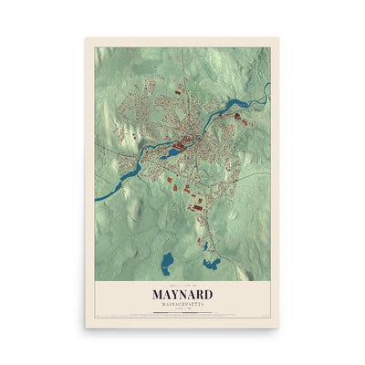 Map of Maynard, Massachusetts, 12 x 18 inch unframed archival matte print