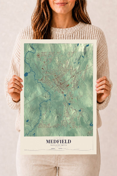 Medfield, Massachusetts map print - 12 x 18 archival matte print
