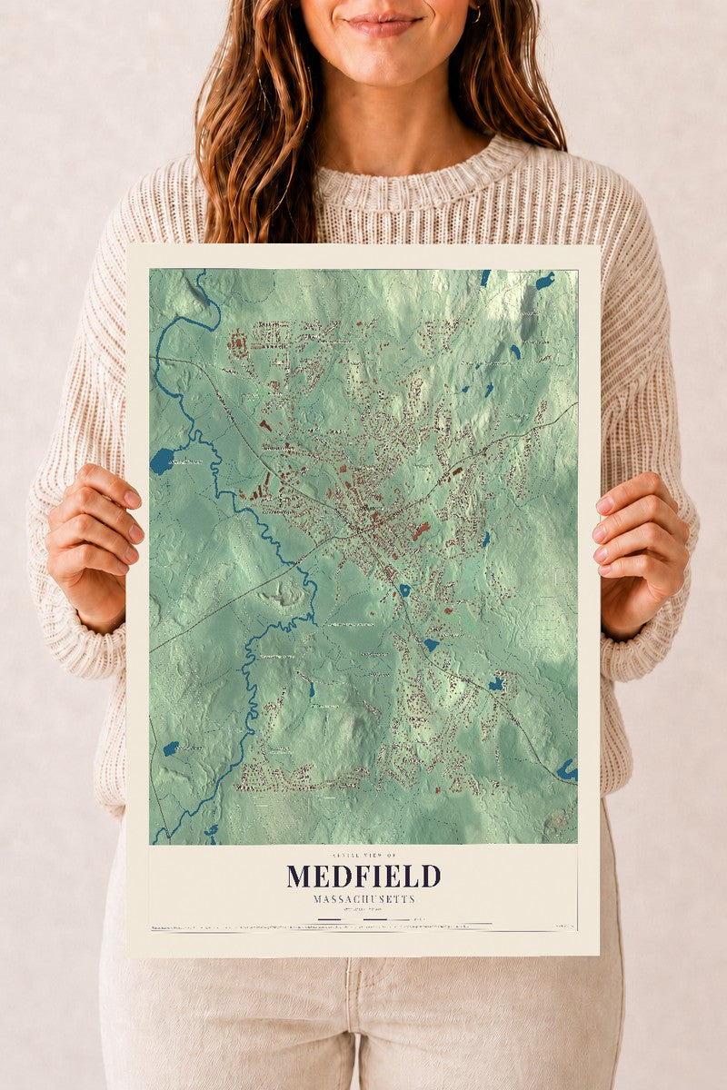 Medfield, Massachusetts map print - 12 x 18 archival matte print