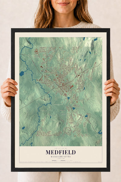Medfield, Massachusetts map print - 18 x 24 black Ayous wood frame