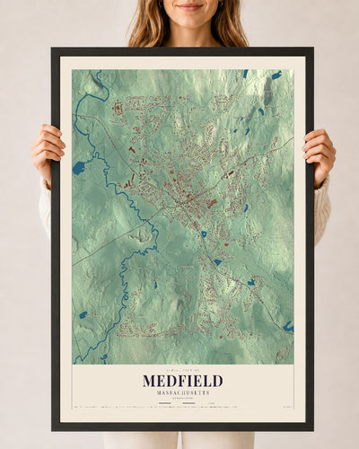 Medfield, Massachusetts map print - 24 x 36 black Ayous wood frame
