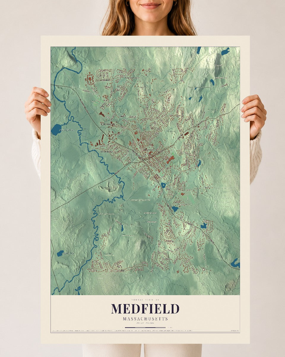 Medfield, Massachusetts map print - 24 x 36 archival matte print