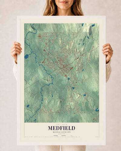 Medfield, Massachusetts map print - 24 x 36 white Ayous wood frame