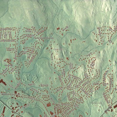 Terrain and local geography detail from the Medfield, Massachusetts map