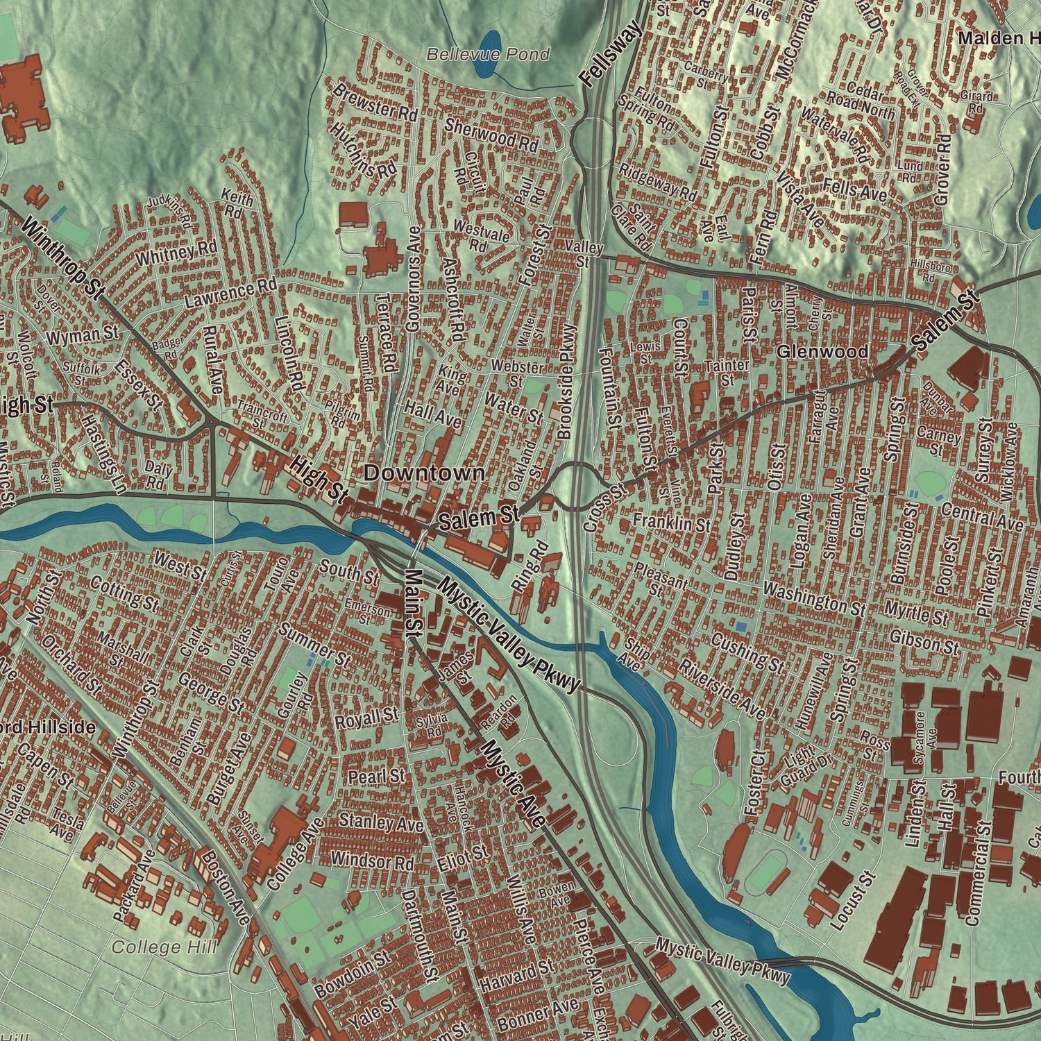 Street and neighborhood detail from the Medford, Massachusetts map