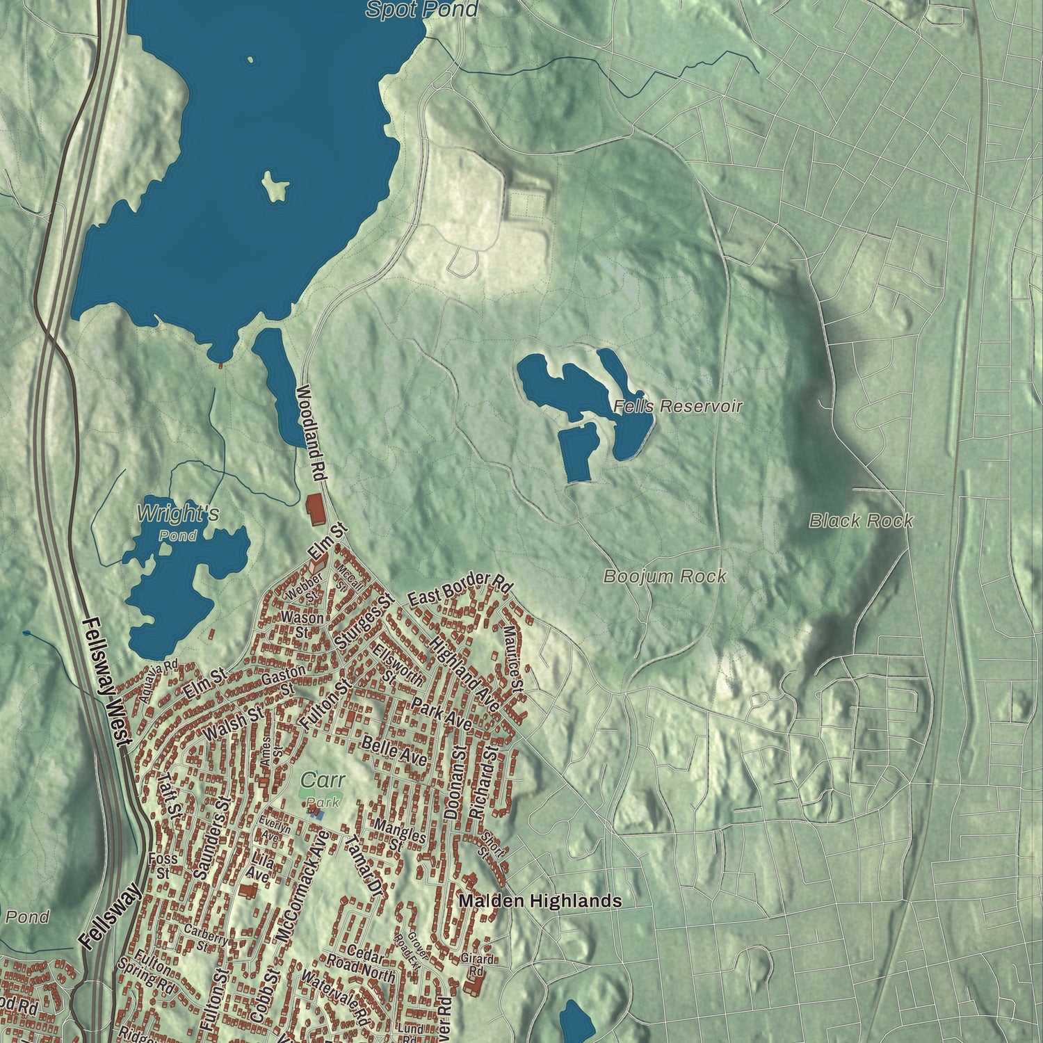 Terrain and local geography detail from the Medford, Massachusetts map