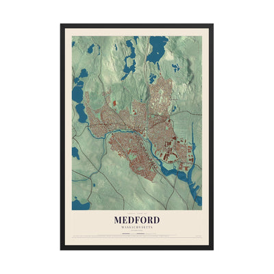 Map of Medford, Massachusetts, 12 x 18 inch print in a black wood frame
