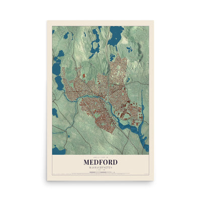 Map of Medford, Massachusetts, 12 x 18 inch unframed archival matte print