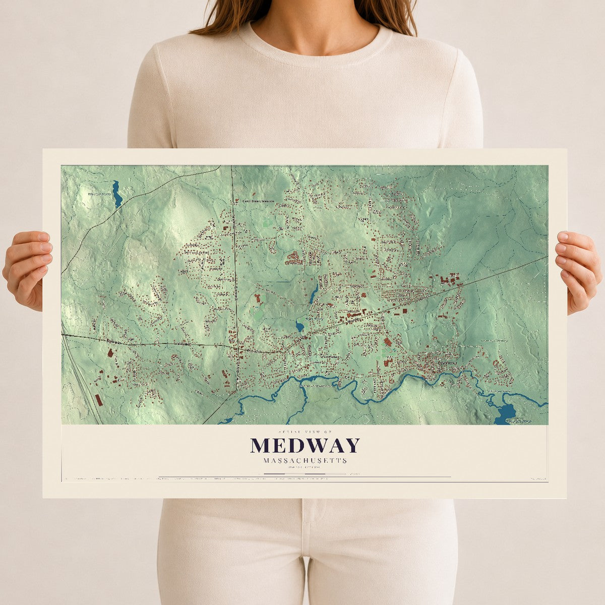 Medway, Massachusetts map print - 12 x 18 archival matte print