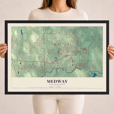 Medway, Massachusetts map print - 18 x 24 black Ayous wood frame