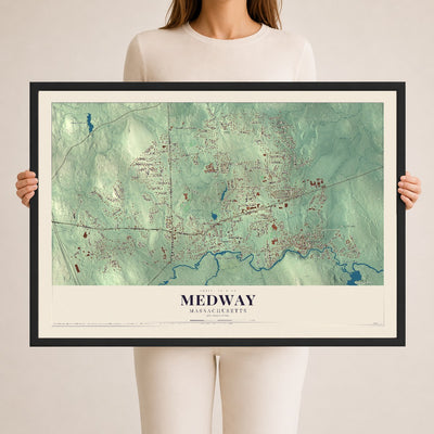 Medway, Massachusetts map print - 24 x 36 black Ayous wood frame