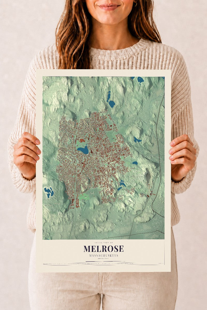 Melrose, Massachusetts map print - 12 x 18 archival matte print