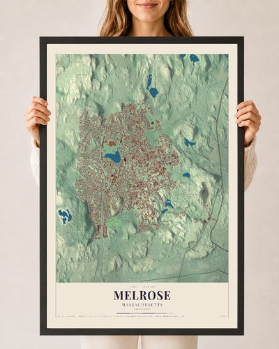 Melrose, Massachusetts map print - 24 x 36 black Ayous wood frame