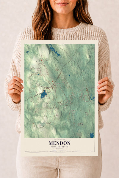 Mendon, Massachusetts map print - 12 x 18 archival matte print