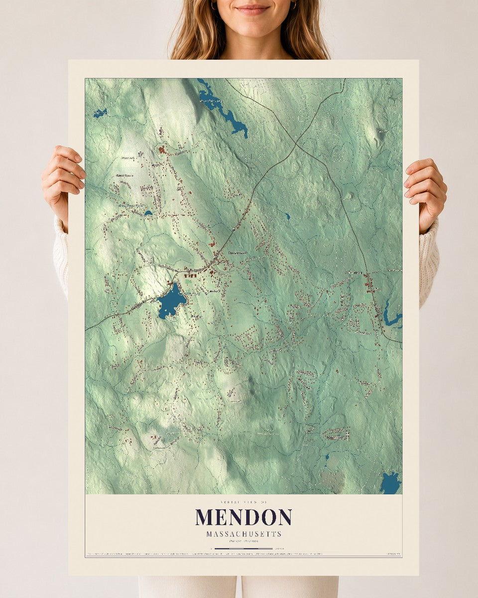 Mendon, Massachusetts map print - 24 x 36 archival matte print