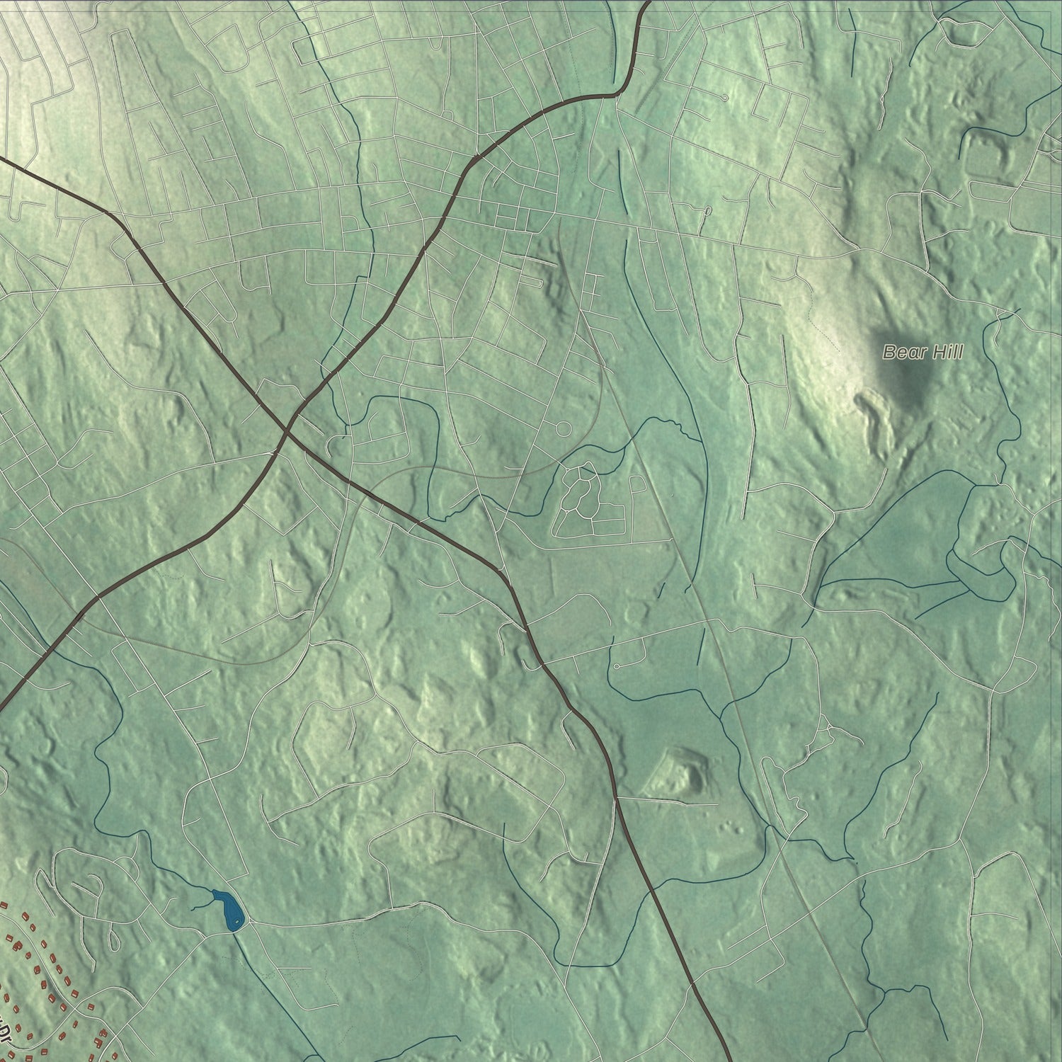 Terrain and local geography detail from the Mendon, Massachusetts map