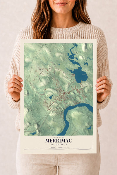 Merrimac, Massachusetts map print - 12 x 18 archival matte print