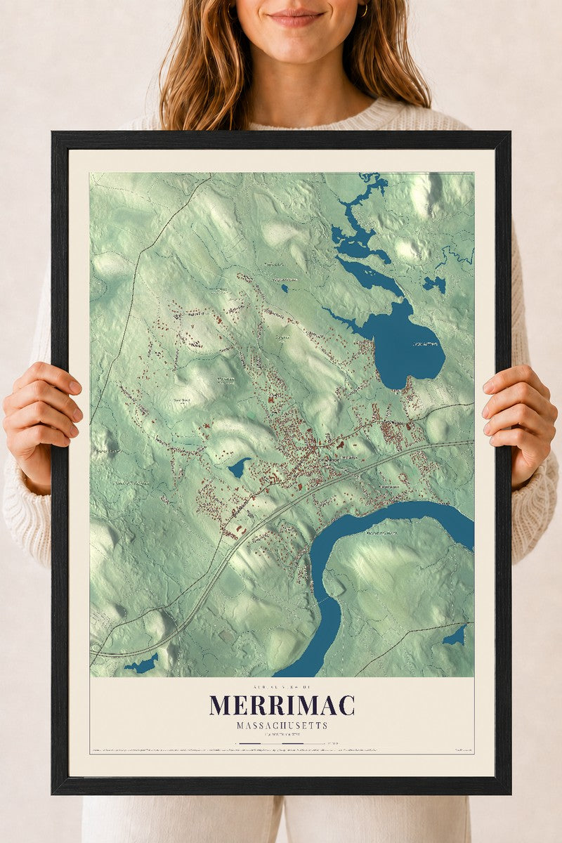 Merrimac, Massachusetts map print - 18 x 24 black Ayous wood frame