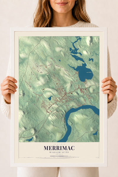 Merrimac, Massachusetts map print - 18 x 24 white Ayous wood frame