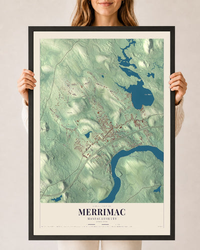 Merrimac, Massachusetts map print - 24 x 36 black Ayous wood frame