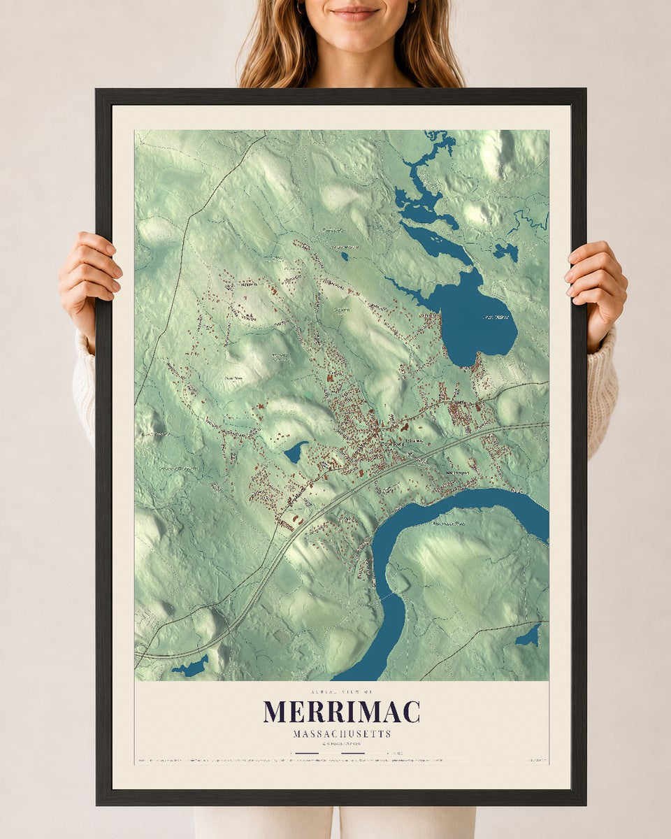 Merrimac, Massachusetts map print - 24 x 36 black Ayous wood frame
