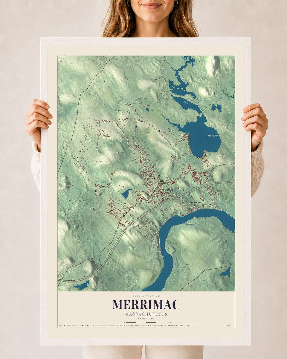 Merrimac, Massachusetts map print - 24 x 36 white Ayous wood frame