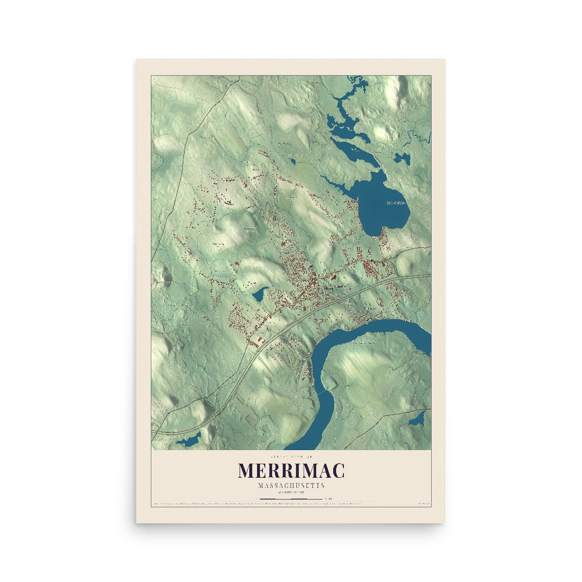 Map of Merrimac, Massachusetts, 12 x 18 inch unframed archival matte print
