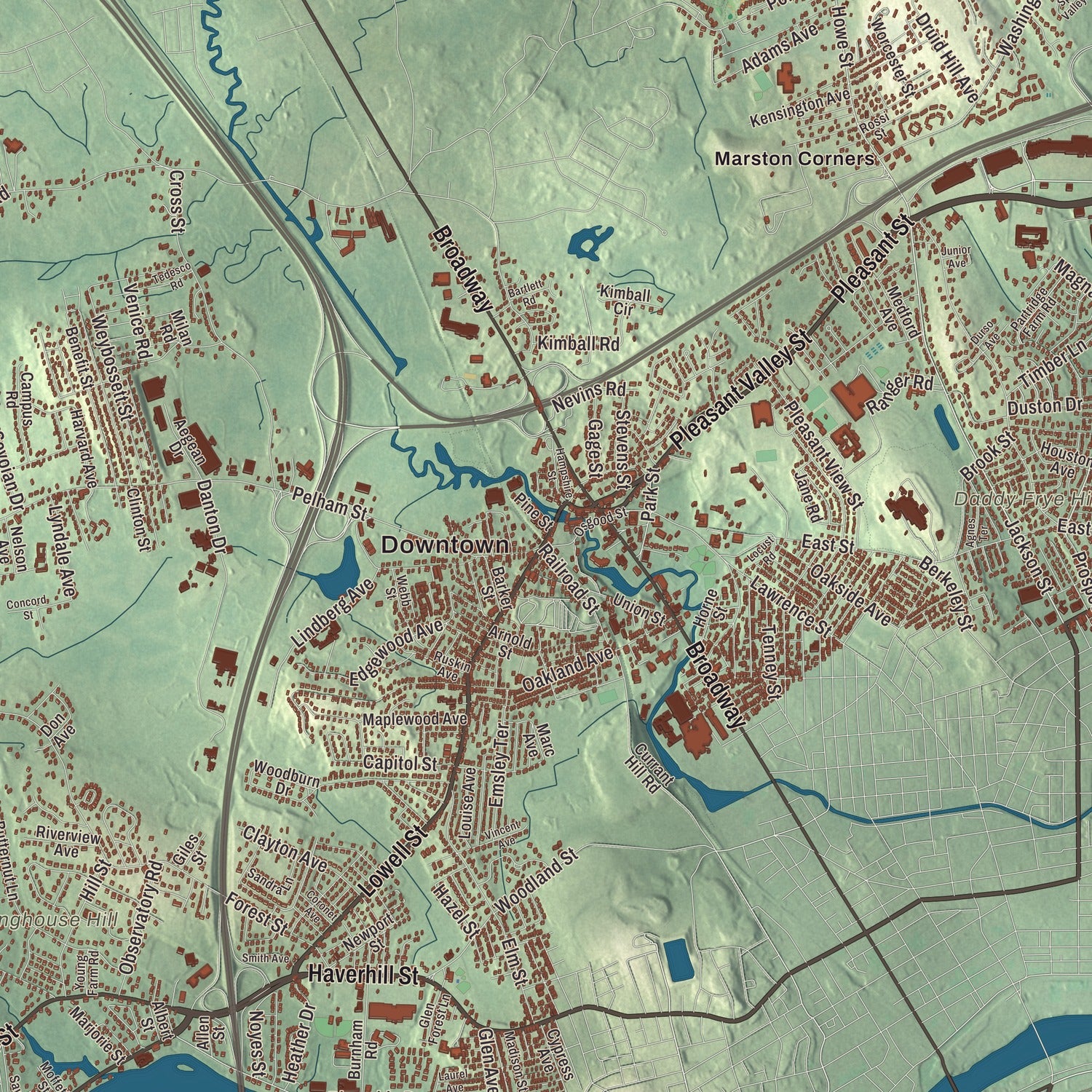 Street and neighborhood detail from the Methuen, Massachusetts map