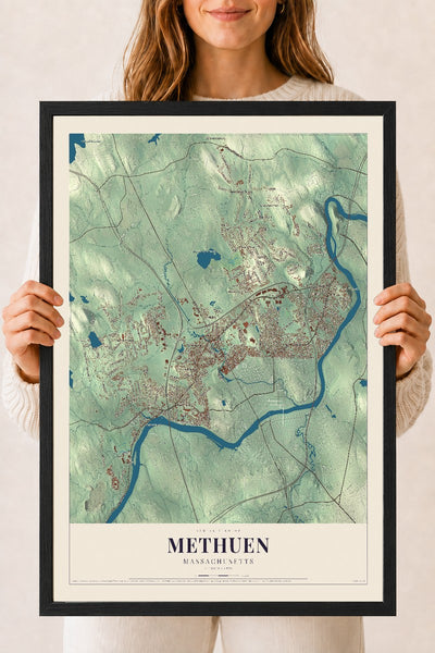 Methuen, Massachusetts map print - 18 x 24 black Ayous wood frame
