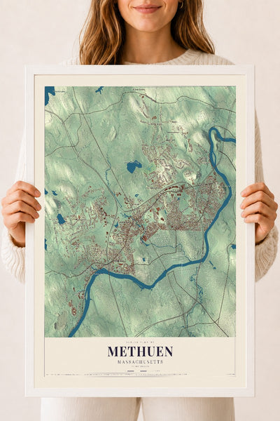 Methuen, Massachusetts map print - 18 x 24 white Ayous wood frame