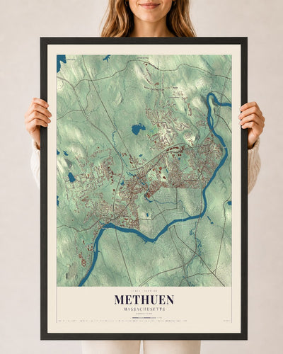 Methuen, Massachusetts map print - 24 x 36 black Ayous wood frame