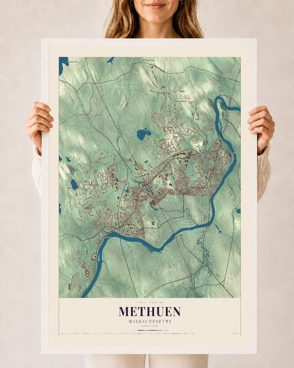 Methuen, Massachusetts map print - 24 x 36 white Ayous wood frame