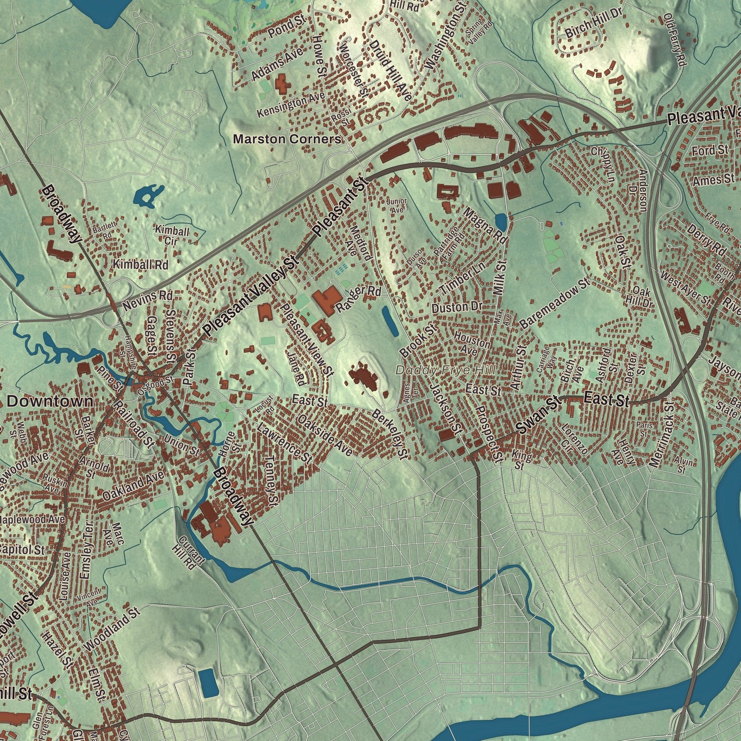 Terrain and local geography detail from the Methuen, Massachusetts map