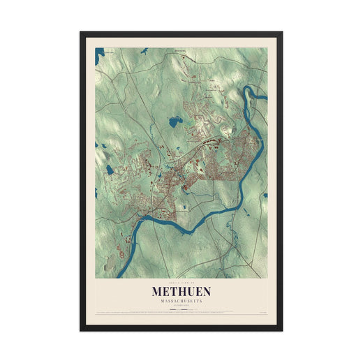 Map of Methuen, Massachusetts, 12 x 18 inch print in a black wood frame