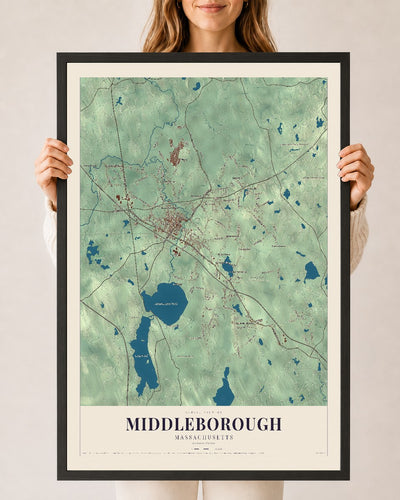Middleborough, Massachusetts map print - 24 x 36 black Ayous wood frame