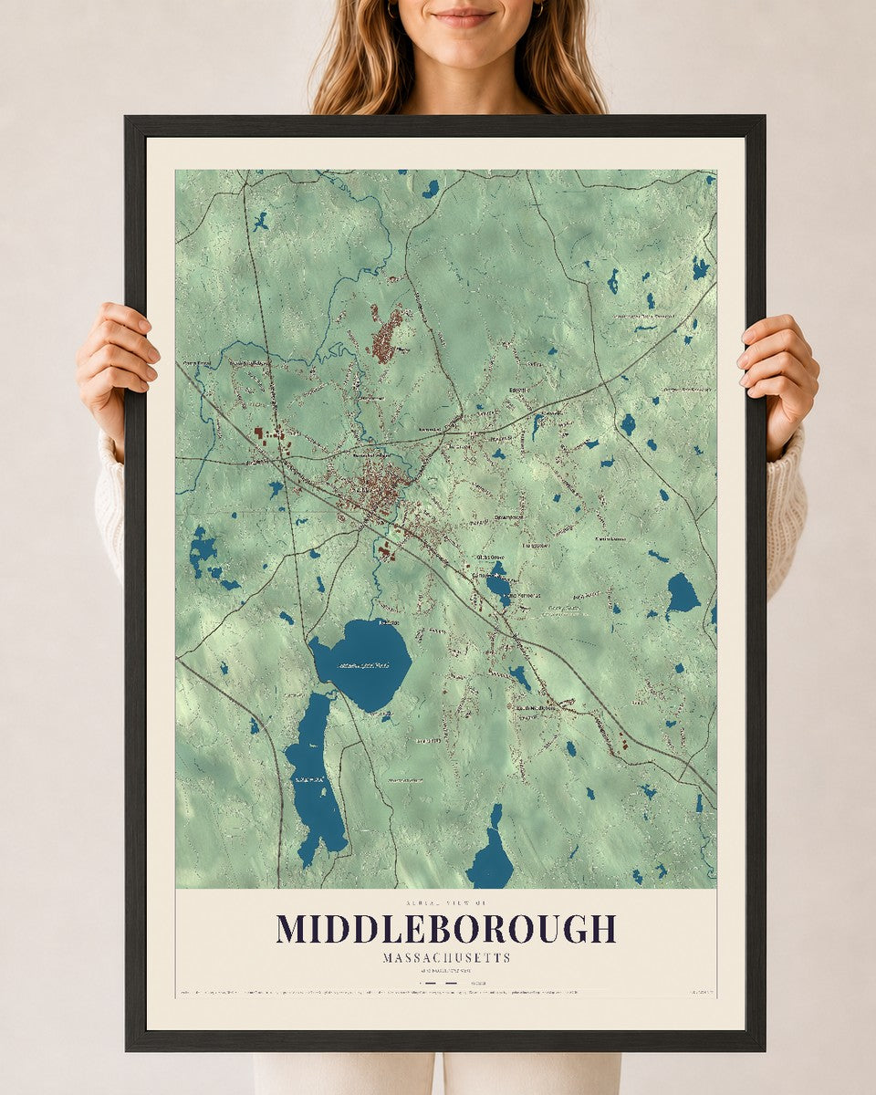 Middleborough, Massachusetts map print - 24 x 36 black Ayous wood frame