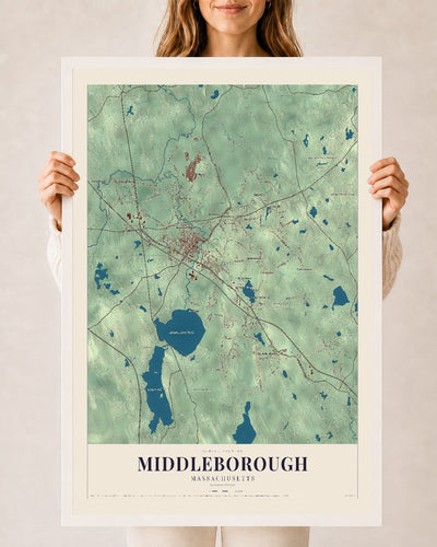 Middleborough, Massachusetts map print - 24 x 36 white Ayous wood frame