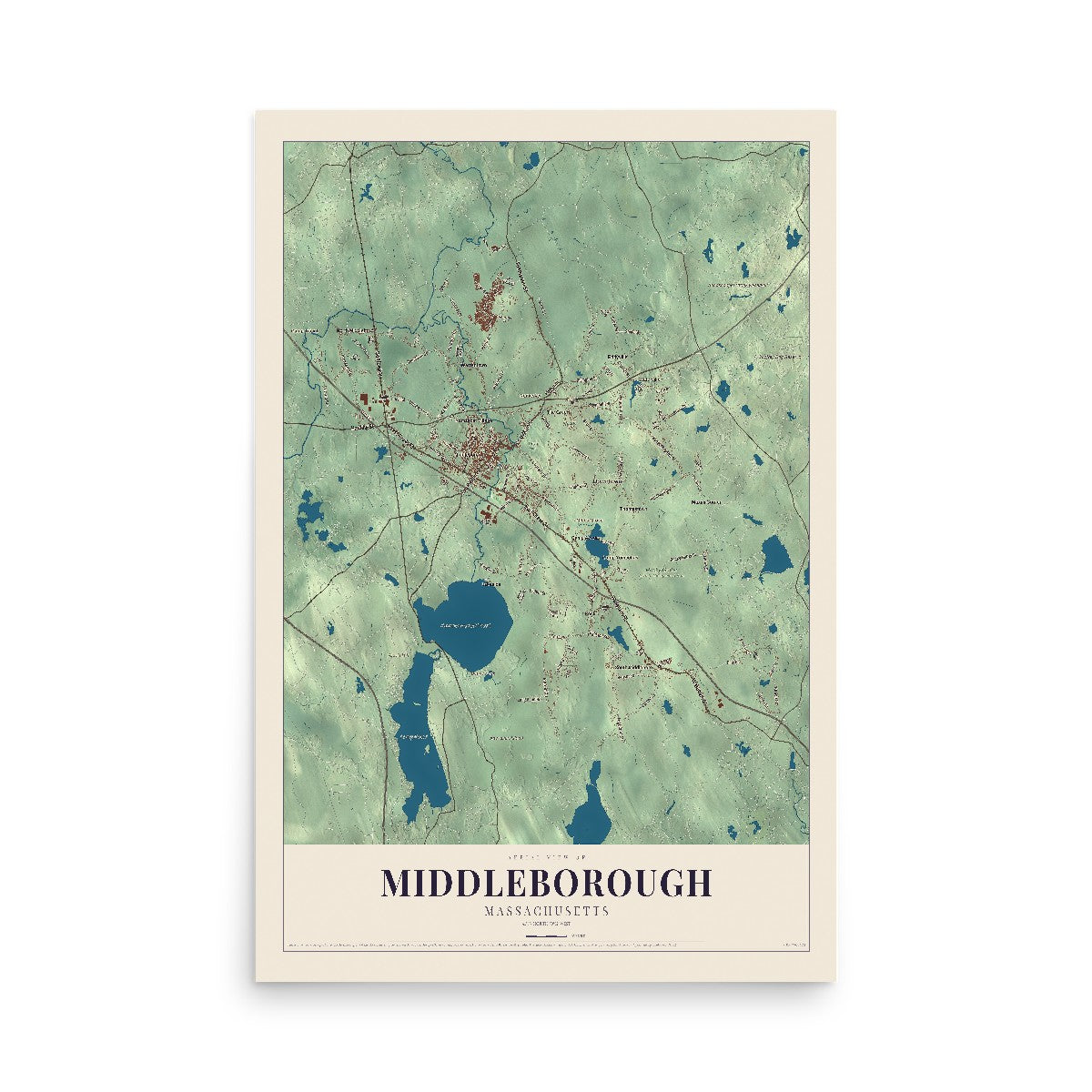 Map of Middleborough, Massachusetts, 12 x 18 inch unframed archival matte print