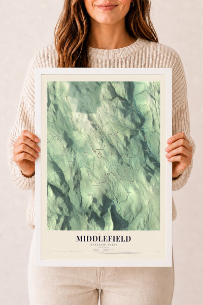 Middlefield, Massachusetts map print - 12 x 18 white Ayous wood frame
