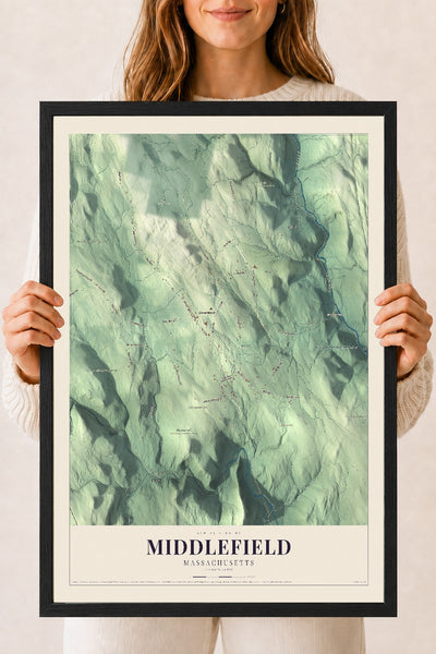 Middlefield, Massachusetts map print - 18 x 24 black Ayous wood frame