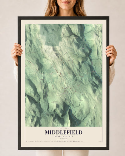 Middlefield, Massachusetts map print - 24 x 36 black Ayous wood frame