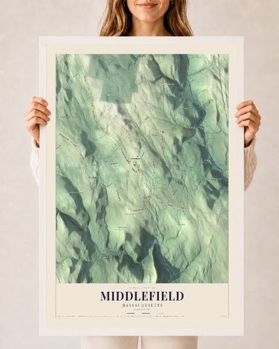 Middlefield, Massachusetts map print - 24 x 36 white Ayous wood frame