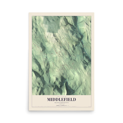Map of Middlefield, Massachusetts, 12 x 18 inch unframed archival matte print
