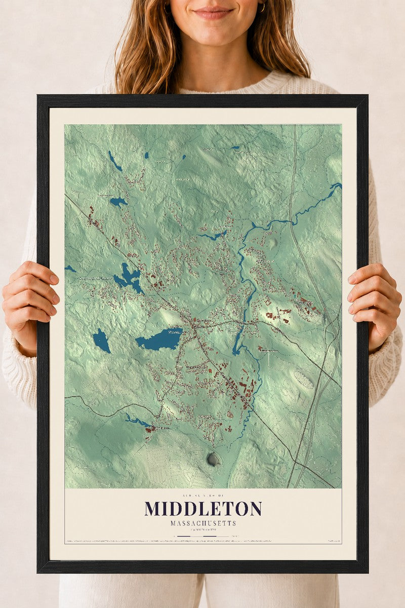 Middleton, Massachusetts map print - 18 x 24 black Ayous wood frame