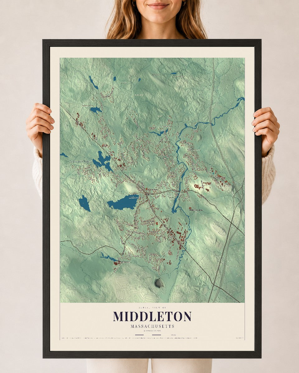 Middleton, Massachusetts map print - 24 x 36 black Ayous wood frame