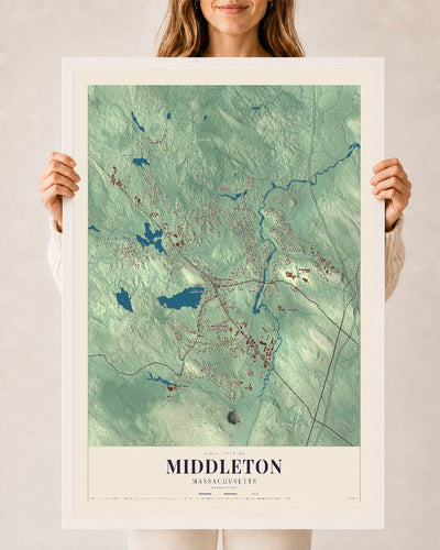 Middleton, Massachusetts map print - 24 x 36 white Ayous wood frame