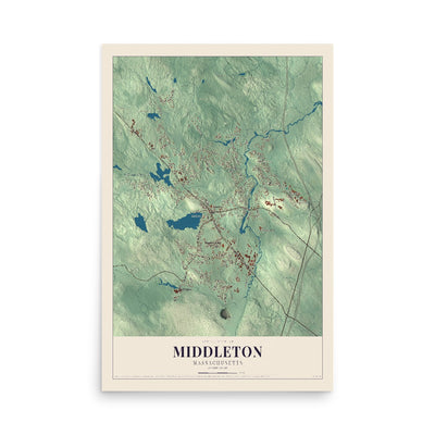 Map of Middleton, Massachusetts, 12 x 18 inch unframed archival matte print
